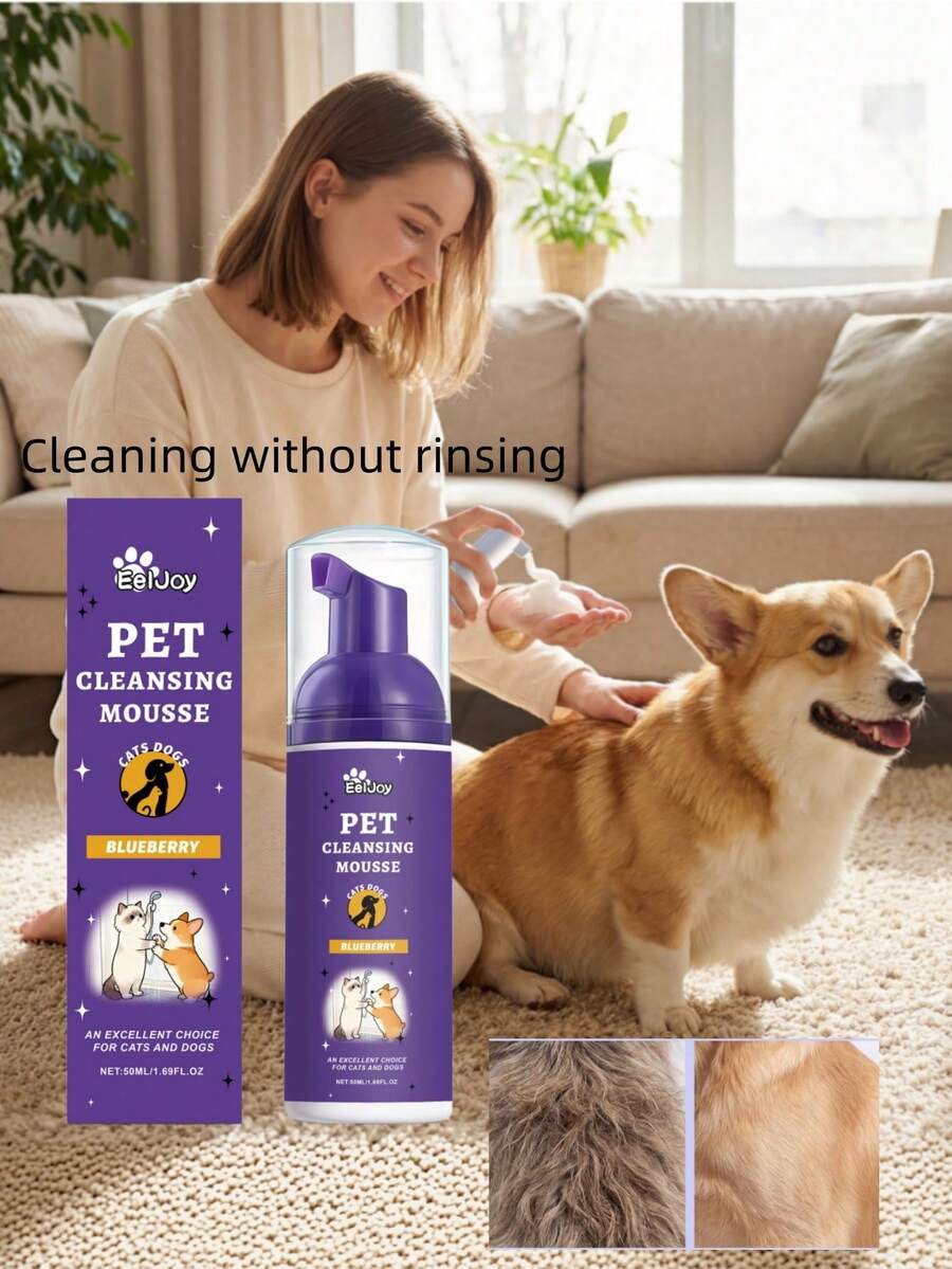 Mousse vệ sinh thú cưng không cần rửa, công thức dịu nhẹ khử mùi, giúp lông thú cưng mềm mượt và bóng khỏe, dầu gội thú cưng hàng ngày khử mùi và dưỡng ẩm không gây kích ứng, dễ sử dụng - 50ml - Xem 1