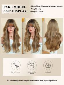NAMM Wig Panjang Bergelombang dengan Poni dan Akar Gelap, Rambut Sintetis Bergelombang Keriting Tanpa Lem dan Tahan Panas untuk Wanita, Cocok untuk Pemakaian Sehari-hari, Festival, Pesta, Panjang 22 Inci (Coklat Keemasan Campuran) - MultiWarna - View 6