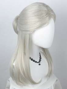 20 Inch Meatball Shaped Hair Bun Anime Straight Hair Without Bangs Synthetic Fiber Heat-Resistant Wig, Suitable For Role-Playing, Gaming, Or Parties - Silver - View 4