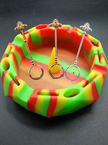 Round Silicone Ashtray Set, Suitable For Indoor And Outdoor Use, Easy To Clean, Portable Office Ashtray, Suitable For Camping, Travel, Office, Car, Outdoor And Indoor Use, Yard Decor Ashtray - Multicolor - View 1