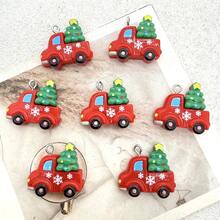 6 món charm cây thông Noel bằng nhựa resin, phù hợp làm trang sức DIY, phụ kiện tiệc, bông tai, dây chuyền, phụ kiện túi xách - Mặt dây chuyền cây thông Noel hình ô tô hoạt hình - Xem 5