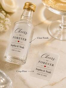 14/24/49pcs Personalized Customized Wedding Mini Bottle Labels, Custom Name & Date Self-Adhesive Stickers, Wedding Favors Gifts, Banquet Decor - Clear - View 7