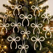 1/6pcs Christmas Pearl Bow Hanging Decorations, Christmas Tree Decor, Twisted Rope Bows, Suitable For Wreaths, Gift Wrapping And Wedding Decorations, Christmas Ornaments - Multicolor - View 3