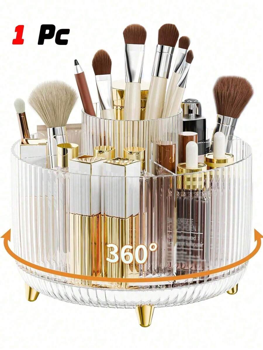 Desktop Makeup Brush Organizer, Cosmetic Storage Box, Can Store Eyeshadow, Lipstick And Brushes, Suitable For Room, Home, Bedroom, Bathroom, House, Desk, Accessories, Fun Gift - Clear - View 1