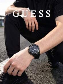 Guess Men's All-Black Sports Chronograph Watch, Matte Case, Black Silicone Strap, Tachymeter, Multi-Dial Quartz Watch, Outdoor Street Fashion - Black - View 11