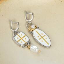Asymmetric Color-Block Enamel Cross Matte Pendant Ear Clips, Niche Luxury Women's Earrings, Suitable For Commuting And Dating - Multicolor - View 7