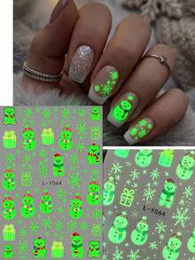 3 Sheets Glow In The Dark Christmas Nail Stickers - Luminous Cute Polar Bear & Rainbow Snowflake Design Nail Art Decals For Women Holiday DIY Manicure Gift - Colorful - View 7