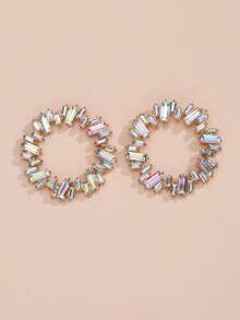 1 Pasang Anting Bunga Matahari Berlian Imitasi Persegi Berwarna-warni yang Berlebihan untuk Wanita, Perhiasan Liontin Telinga Berlian Imitasi Berwarna-warni dengan Desain Geometris Berongga Kreatif Bergaya Vintage - anting-anting - View 8