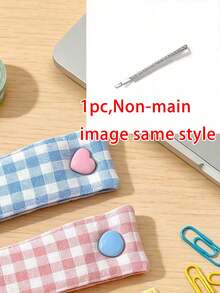 5/1pc Premium Fabric Cable Organizer Strap, Cute Plaid Cable Management Clip With Heart Button, Earphone/Charging Cable Cord Wrap, Portable Desktop Travel Cable Fixer, Multi-Color Decorative Cable Storage Accessory - Multicolor - View 16