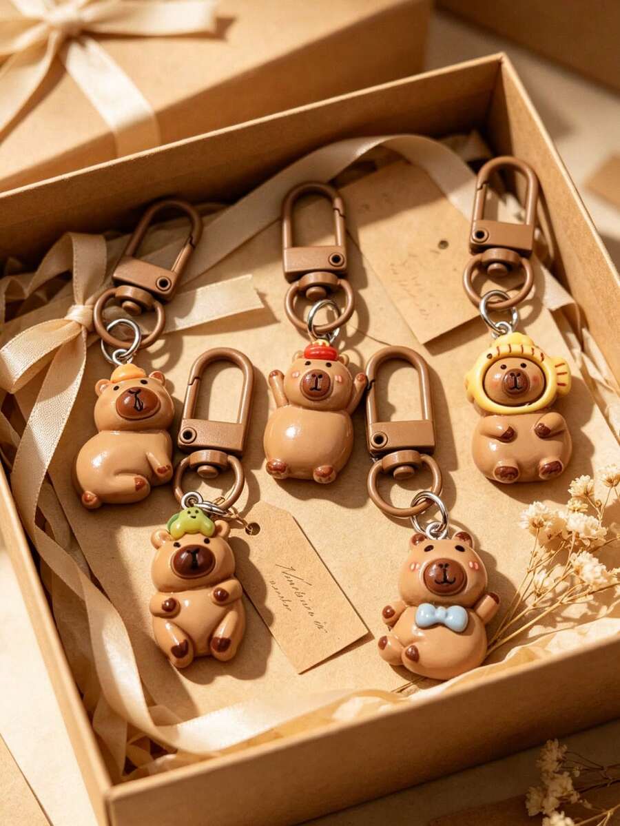 5 Pieces Of Mini Guinea Pig Keychains, Animal-Pattern Bag Hangers, Car Pendants, Women's Accessories, Gifts For Friends On Festivals - Multicolor - View 1