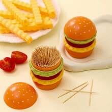 Tempat Tusuk Gigi dan Kotak Penyimpanan Benang Gigi Berbentuk Hamburger Kreatif - Desain Hamburger Lucu, Cocok untuk Dekorasi Kantor dan Meja - Tempat Tusuk Gigi Dekoratif dengan Motif Hamburger, Desain Ringkas untuk Menyimpan Cotton Bud, Kotak Benang Gigi, Wadah Penyimpanan Higienis - View 6
