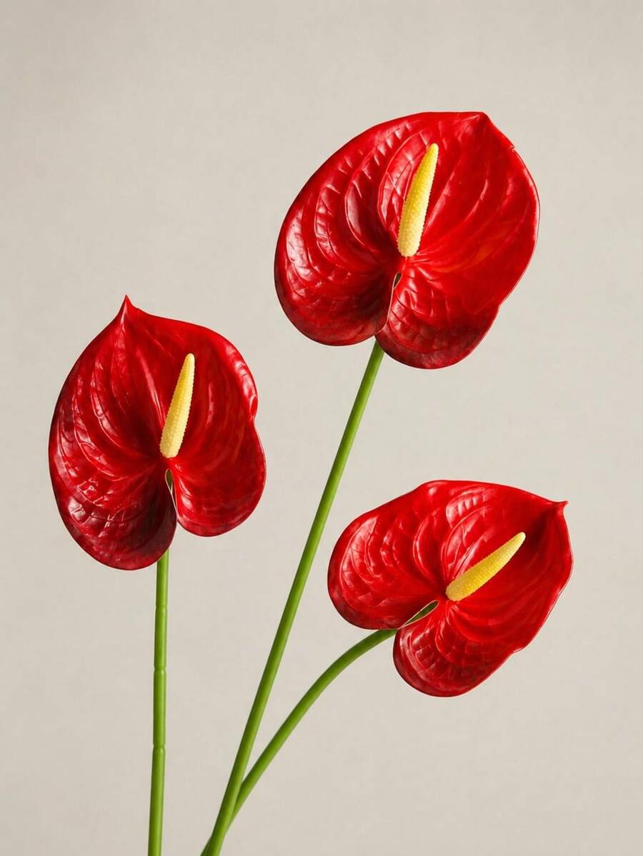 MEHELANY 5pcs Artificial Red Flamingo Flower, Long Stem Fake Plant For Party Home Vase Decor, Wedding Tabletop, DIY Bouquet, Women's Gift - Red - View 1