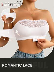 Morelect 1pc Women's Strapless Thin Lace Bandeau Bra, No Padding, Lightweight & Breathable, Anti-Slip & Comfortable, Summer Wear - White - View 4