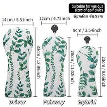 1pc Watercolor Green Leaf Botanical Printed Headcover Set For Driver, Fairway Wood And Hybrid, Protective Golf Club Head Cover For Outdoor Sports - Multicolor - View 12