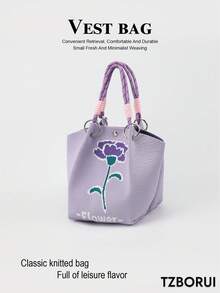 1pc Cute Cartoon Plant Pattern Large Capacity Lightweight Tote Bag, Suitable For Commuting, School, Travel, Portable Matching With Outfits, All Seasons - Multicolor - View 1