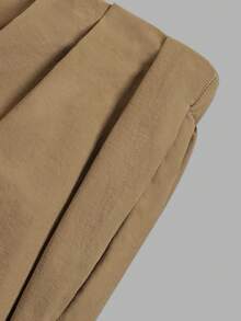 Aflion Women Fall Khaki Pleated Wide Leg Pants, Elastic Back Waist Casual Loose Long Trousers, Belt Not Included - Khaki - View 5