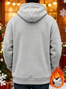 ARUNOW Men's Solid Color Polar Fleece Hooded Sweatshirt, Large Kangaroo Pocket Pullover, Casual Street Style Loose Fit Hooded Top, Suitable For Daily Commute And Weekend Outdoor - Light Grey - View 4