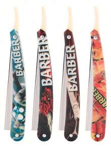 Classic Printed Folding Barber Straight Razor Holder,Retro Shaving Razor Handle For Hair Salon,Blade Not Include - Multicolor - View 5