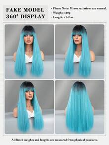 Wig Lurus Panjang Biru dengan Poni, Akar Gelap, Rambut Serat Sintetis Tahan Panas, Wig Kostum Halloween untuk Cosplay, Pesta Festival, Sehari-hari, Aksesori Wig Fashion 24 Inci - MultiWarna - View 7
