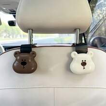 2pcs 2pcs Adorable Bear Car Headrest Hooks Suitable For Car, Multi-Functional Seat Back Organizers With Hanging Hooks, Cute Brown & White Bear Decorations For Women's Car Accessories, Car Interior Storage Hooks For & - Bear - View 4