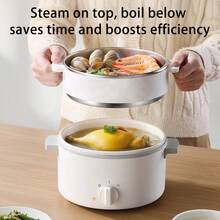 Multi-Cooker Electric Pot – 2 Heat Settings, Non-Stick, Dual Temp Control, Dry-Burn Protection, Serves 1-3,1.6L - White - View 8