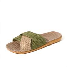 Summer Linen Slippers Lightweight Non-Slip Indoor Slippers Soft Sole Home Slippers Fashion Minimalist Bedroom Slippers - Olive Green - View 6