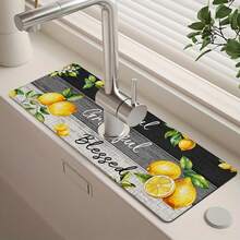 1pc Lemon Pattern, Sink Faucet Absorbent Mat, Drainage Mat, Suitable For Kitchen, Bathroom Sink, Countertop, Drainage Mat, Diatomaceous Earth Material, Trimmable, Quick-Dry Mat - Multicolor - View 4