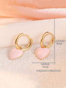 YOYO Pink Heart-Shaped Oil Drop Pendant, First Choice For Daily Commute, Date And Gift Earrings - Gold - View 6