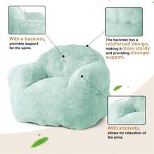 Faux Rabbit Fur Bean Bag Chair with Armrests, Soft Cozy Foam-Filled Sofa with High Elasticity Sponge & Durable Upholstery for Living Room Bedroom Dorm Apartment - Verde - Ver 5