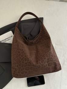 2026 Fashion Solid Color Leopard Print Commuter Tote Bag Minimalist Niche Design Underarm Bag Chic Large Capacity Shoulder Bag - Coffee - View 8