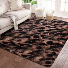 1pc,Leopard Print Soft Area Rugs For Bedroom,Non-Slip Fuzzy Shag Plush Soft Shaggy Bedside Rug,Tie-Dyed Living Room Carpet For Girls Teen Dorm Home Decor,Bedroom Living Room Rug,Floor Covering,And More With Anti-Slip Backing And Easy Maintenance - Coffee Brown - View 8