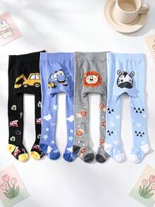 4/2pcs Newborn Cartoon Tights, Car Zebra Lion Pattern, High Elastic Comfortable Baby Spring Autumn All Season Leggings - Multicolor - View 2