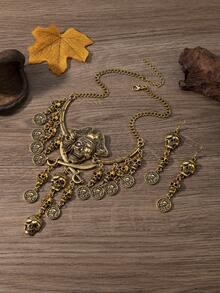 1 Set Halloween Party Jewelry Set, Skeleton Pirate Style Women's Necklace And Earrings Set - Multicolor - View 10