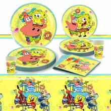 SpongeBob SquarePants مجموعة أدوات مائدة لحفلة عيد ميلاد بطابع كرتوني من الإسفنج المربع، تشمل أطباق ورقية ومناديل وأكواب ورقية ومفرش طاولة - متعدد الألوان - مشاهدة 11