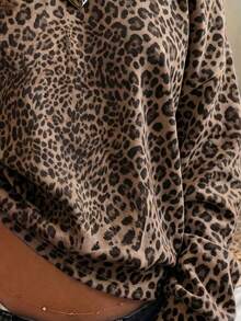 Women's Leopard Print Off-Shoulder Casual Long Sleeve Sweatshirt Graduation/Teacher/Back To School PU - Multicolor - View 5