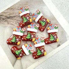 6件裝樹脂聖誕禮物襪吊墜，適合DIY珠寶製作，完美用於派對配件、耳環、項鍊、包包掛飾 - 紅色聖誕禮物襪子吊墜 - 查看 5