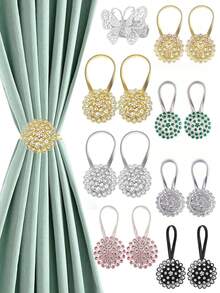1/2pcs Magnetic Crystal Flower Window Curtain Clip Hooks, Spring Loaded Decorative Curtain Tieback, No Drill Gifts Birthday Graduation - Multicolor - View 2