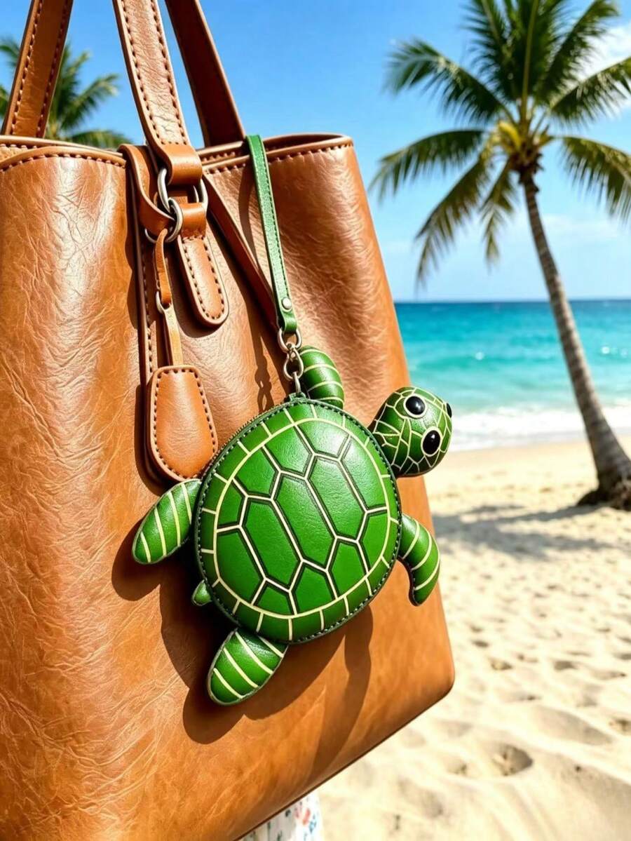 Genuine Leather Handmade Turtle Coin Purse, Cute Green Turtle Shaped Mini Wallet With Clasp Wrist Strap, Cartoon Animal Small Zipper Storage Bag Key Pouch, Women's Girls Daily Accessory,Bedroom Room Decor,Back To School - View 1