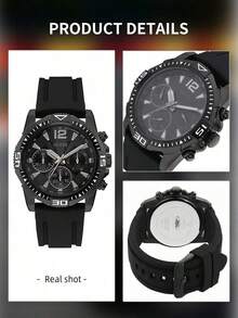 Guess Men's All-Black Sports Chronograph Watch, Matte Case, Black Silicone Strap, Tachymeter, Multi-Dial Quartz Watch, Outdoor Street Fashion - Black - View 8