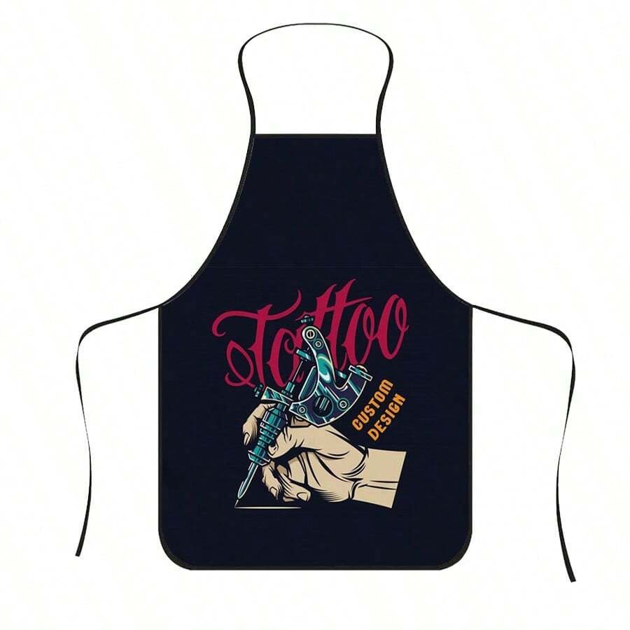 1pc Tattoo Artist Print Apron, Featuring Handheld Tattoo Machine & Pattern, Durable Work Apron Suitable For Tattoo Artists, Tattooists, BBQ Enthusiasts, Gardeners, Painters, Nail Artists - Perfect Gift For Home And Professional Tattoo Practitioners - Multicolor - View 1