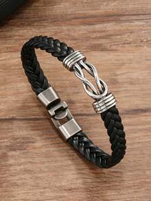 1pc Men's Retro Infinite Knot Braided Leather Bracelet, Multi-Color Wrist Jewelry Gift For Him, Casual Wristband Fashion Jewelry - Infinity Knot Bracelet - View 2