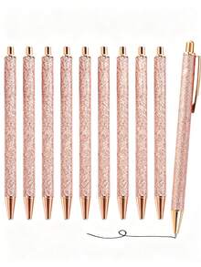 10/3pcs Rose Gold Retractable Ballpoint Pen Set, High-Quality Glitter Metal Barrel, Smooth Writing, Perfect Valentine's Day Gift For Her, Wedding Date, Christmas Stocking Filler, Halloween, College Essentials - Sets - View 9