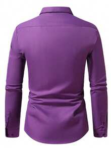Men's Solid Color Casual Versatile Daily Wear Shirt - Purple - View 3