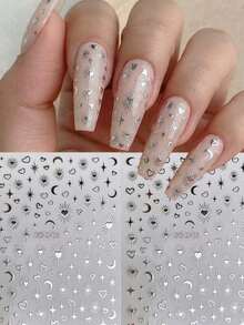 1pc 3D Silver Metallic Heart Star Moon Pattern Nail Stickers Y2K Punk ...