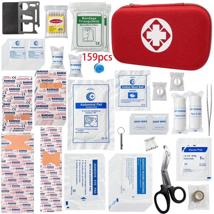 Outdoor First Aid Kit, Mosquito Bite Prevention, Camping Essential For Enthusiasts, Red (159pcs/Set) - Two-piece set - View 1