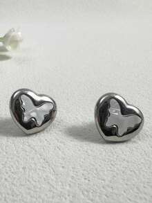 1 Pair/Sweet Cool Girl Style Stainless Steel Heart Butterfly Metal Earrings, Suitable For Women's Daily Commute, Minimalist Outfit Jewelry Gift - Multicolor - View 9