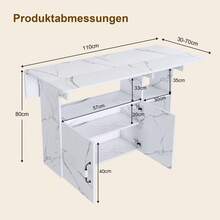 110x70x80 Cm Rectangular Folding Mobile Dining Table / Multifunctional Kitchen Island In Modern Style / With 5 Shelves And 5 Swivel Casters (4 Lockable) / Space-Saving / For Kitchen, Apartment, Office, Student Residence - White - View 6