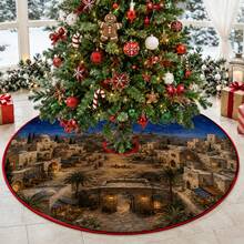 1pc Bethlehem Ancient City Scene Pattern Christmas Tree Skirt, Elegant Color Holiday Decor, 5 Sizes, Unisex Holiday Gift, Suitable For Home And Party Christmas Home Decoration - Bethlehem Ancient City Market - View 7