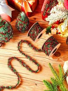 1pc Red And Green Twisted Flower Garland Decorative Ribbons, Rolls Of 10yard Gift Box Wrapping Ribbons, Perfect For Crafts, Ideal For Christmas Trees, Birthday Celebrations, Weddings, Home Decor - Multicolor - View 6