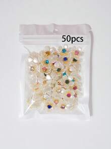 20/50/100pcs/Bag, 15mm Five-Petal Bauhinia Flower, Gold Base Claw Set With Light-Colored Rhinestones (Random Color) Resin Flower, No-Hole Pearl Flower, For Clothing Decoration - Colorful Diamond Bauhinia - View 8